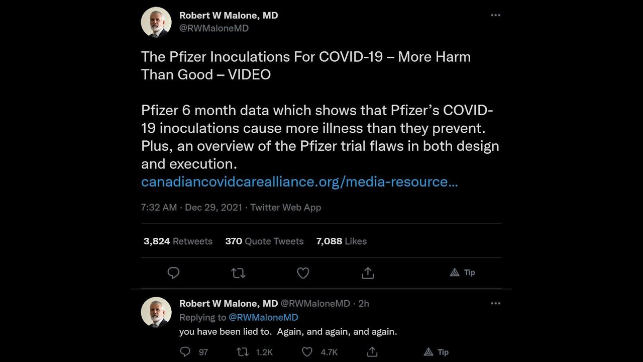 Must watch!👀👁👁 This is the post that got Dr. Malone @RWMaloneMD banned on Twitter