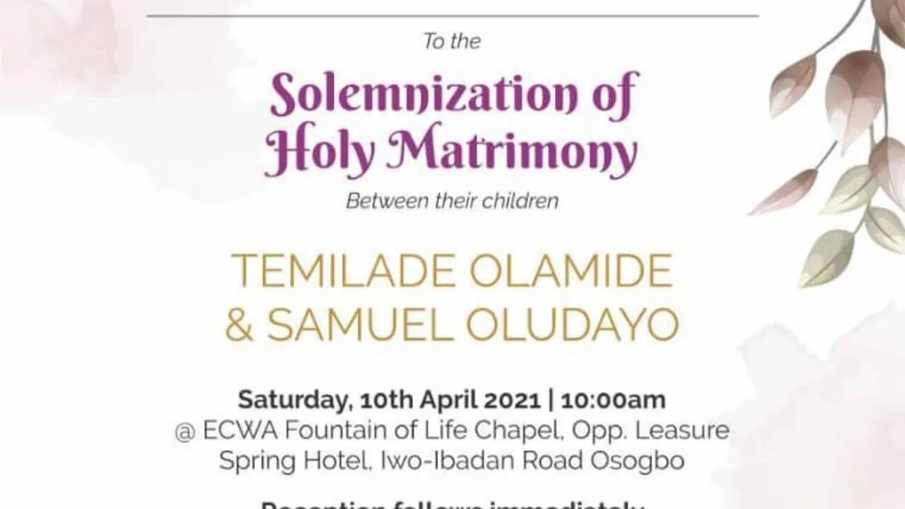 The Solemnization of Holy Matrimony between Temilade & Samuel