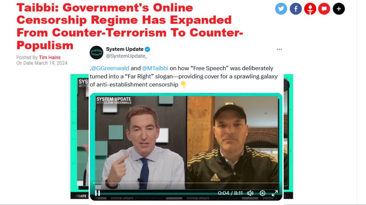 Taibbi: Government's Online Censorship Regime Has Expanded From Counter-Terrorism To Counter-Populism