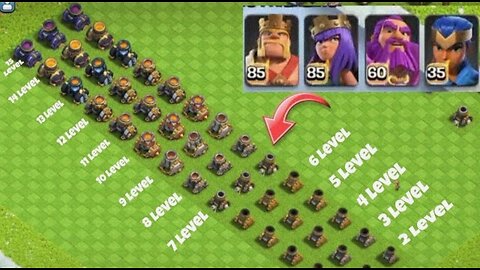 Every Level Mortars Vs Max Heros ( Clash of Clans )