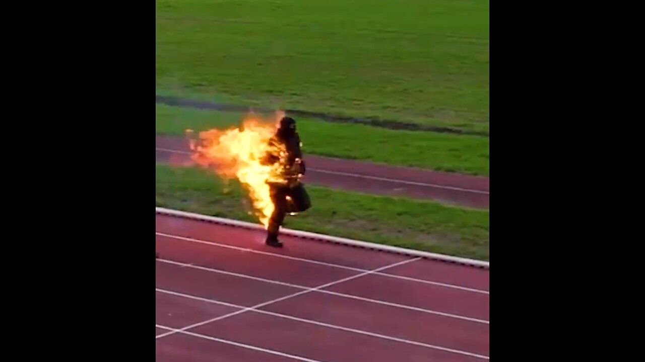 French Firefighter Sets A World Record Running While On Fire, No Oxygen