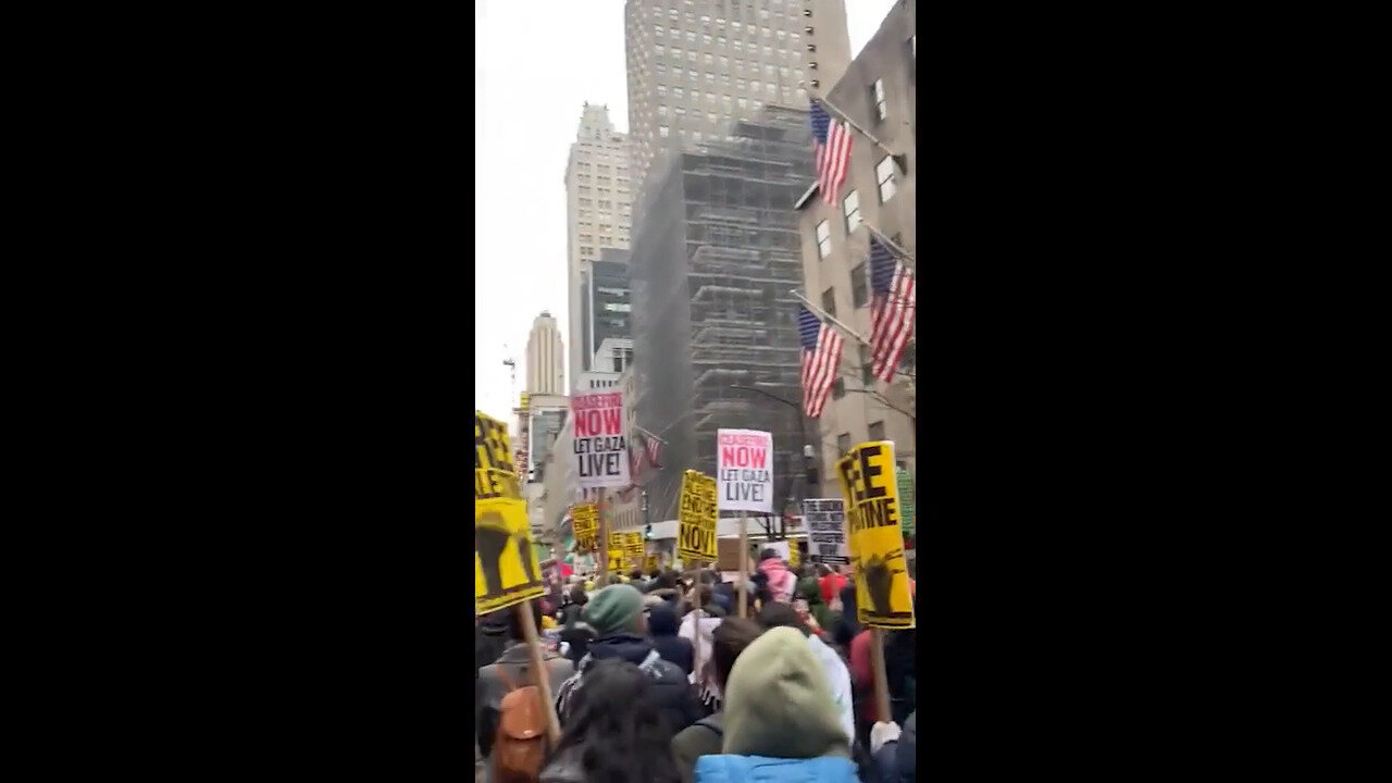 Hundreds Of Protesters March Down New York Fifth Avenue In Christmas Shopping Rush