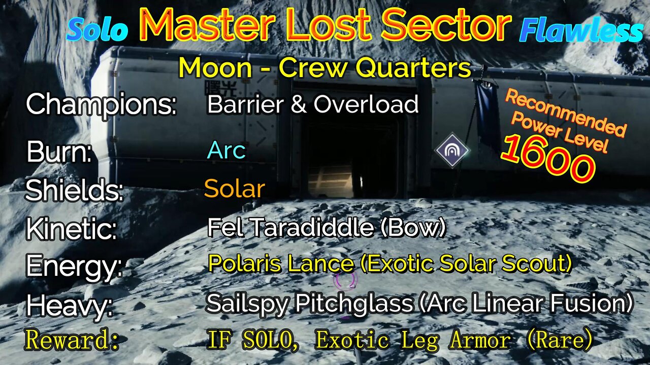 Destiny 2 Master Lost Sector: Moon - K1 Crew Quarters on my Warlock Solo-Flawless 11-12-22