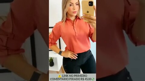 Camisa Social Feminina" Manga longa com Botões Forrados Tecido Leve Tipo seda Casual!