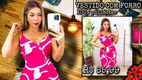 Vestido de verão com forro sem manga tecido Liso 100% poliéster/ shopee
