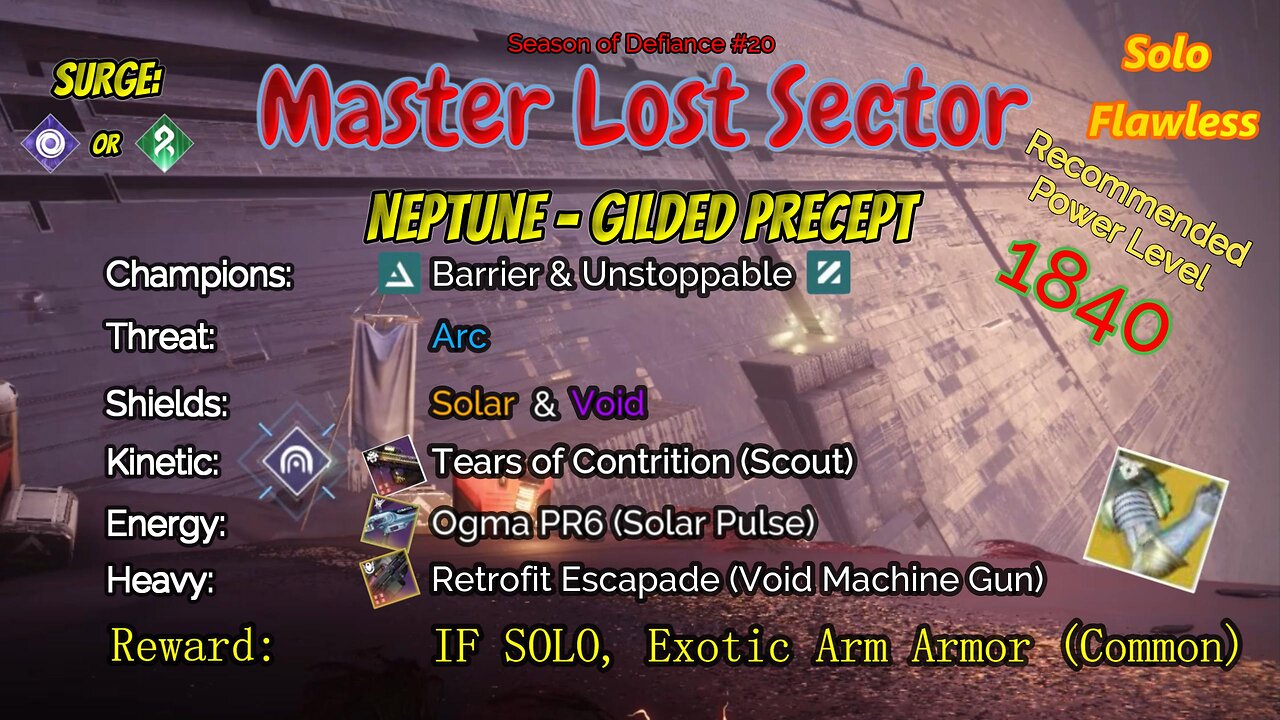 Destiny 2 Master Lost Sector: Neptune - Gilded Precept on my Titan Solo-Flawless 4-15-23