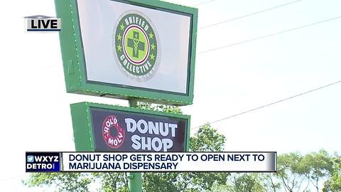 Donut shop getting ready to open next to marijuana dispensary