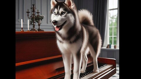 A husky & a piano