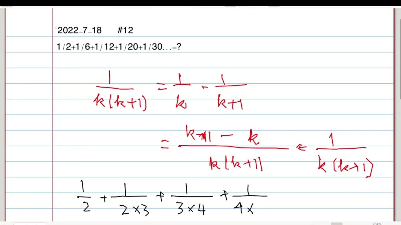 [從零到奧數] #12 求 1/2+1/6+1/12+1/20+1/30