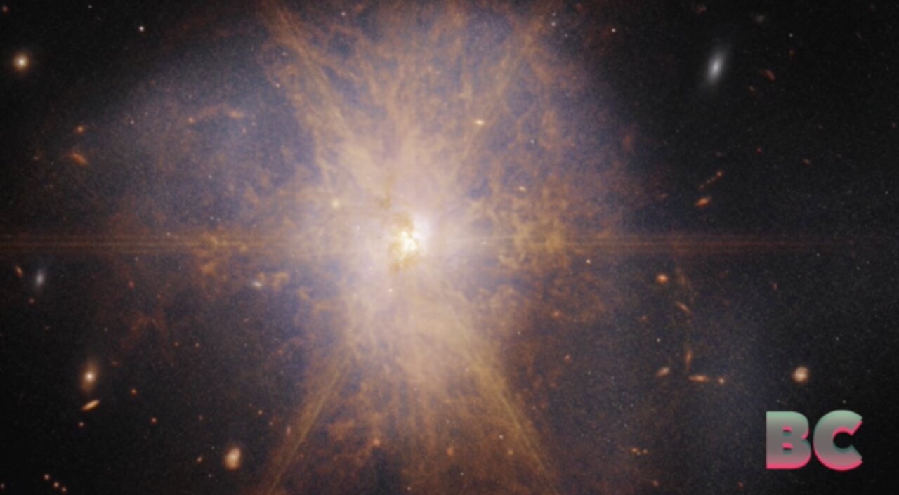 Merging galaxies shine with the light of a trillion suns