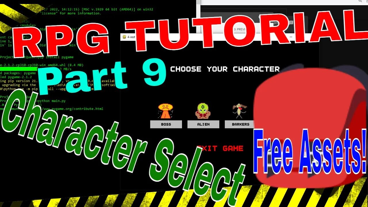 Pygame RPG Tutorial part 9 | Python 2022 | Character select Menu plus free image and sound assets