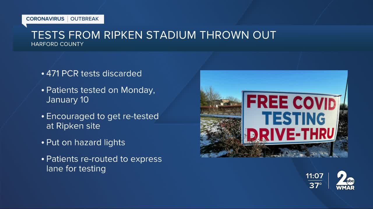 Hundreds of COVID-19 tests taken at Ripken Stadium thrown out