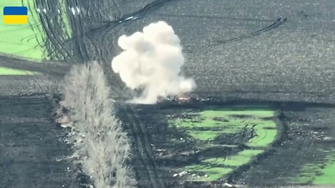 Drone footage of Ukrainian artillery fire targeting Russian equipment in Kharkiv Oblast!