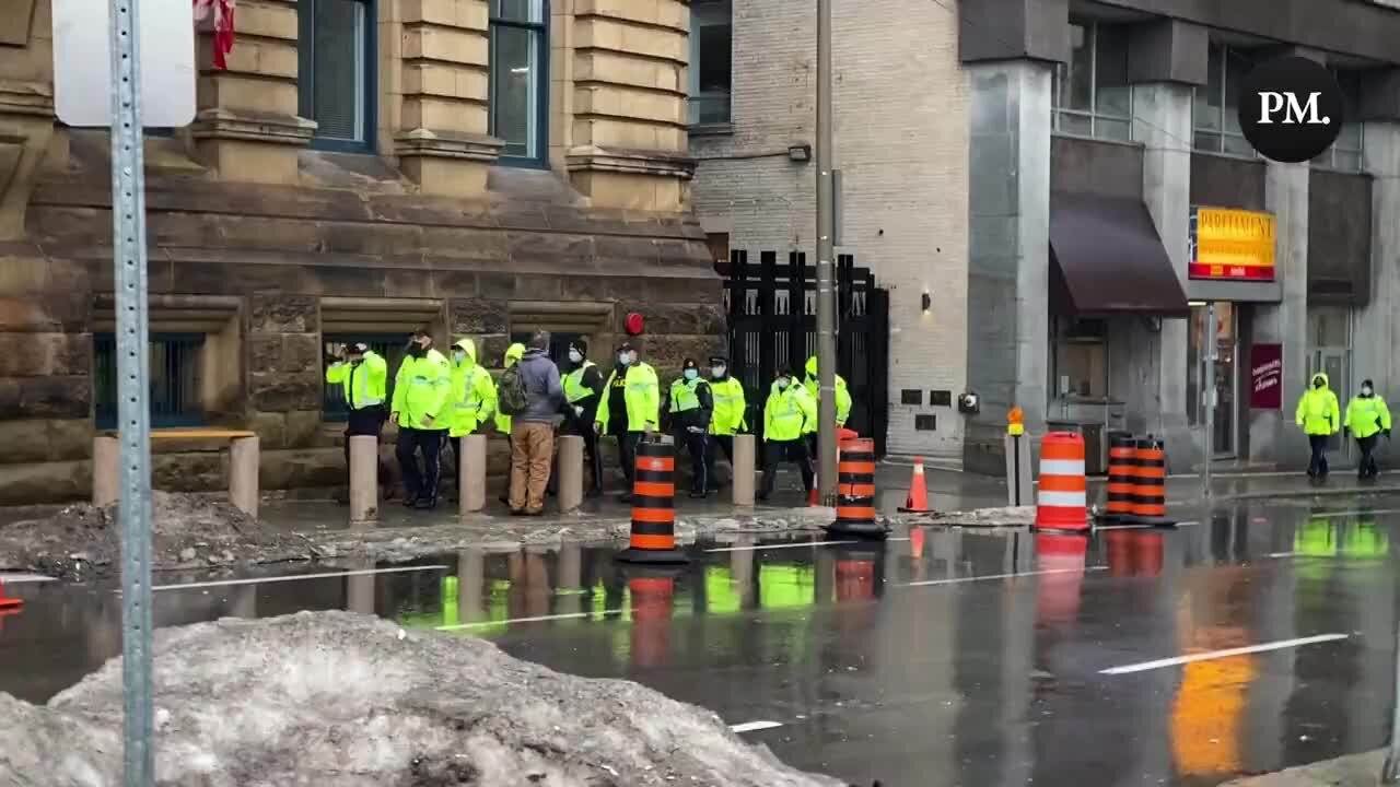 The Day After Protestors Were Issued Notices Telling Them To Leave, Numbers Of Police Are Walking Through Downtown Ottawa