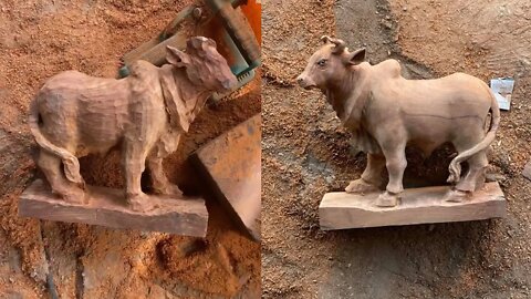 Wooden cow perfect face carving