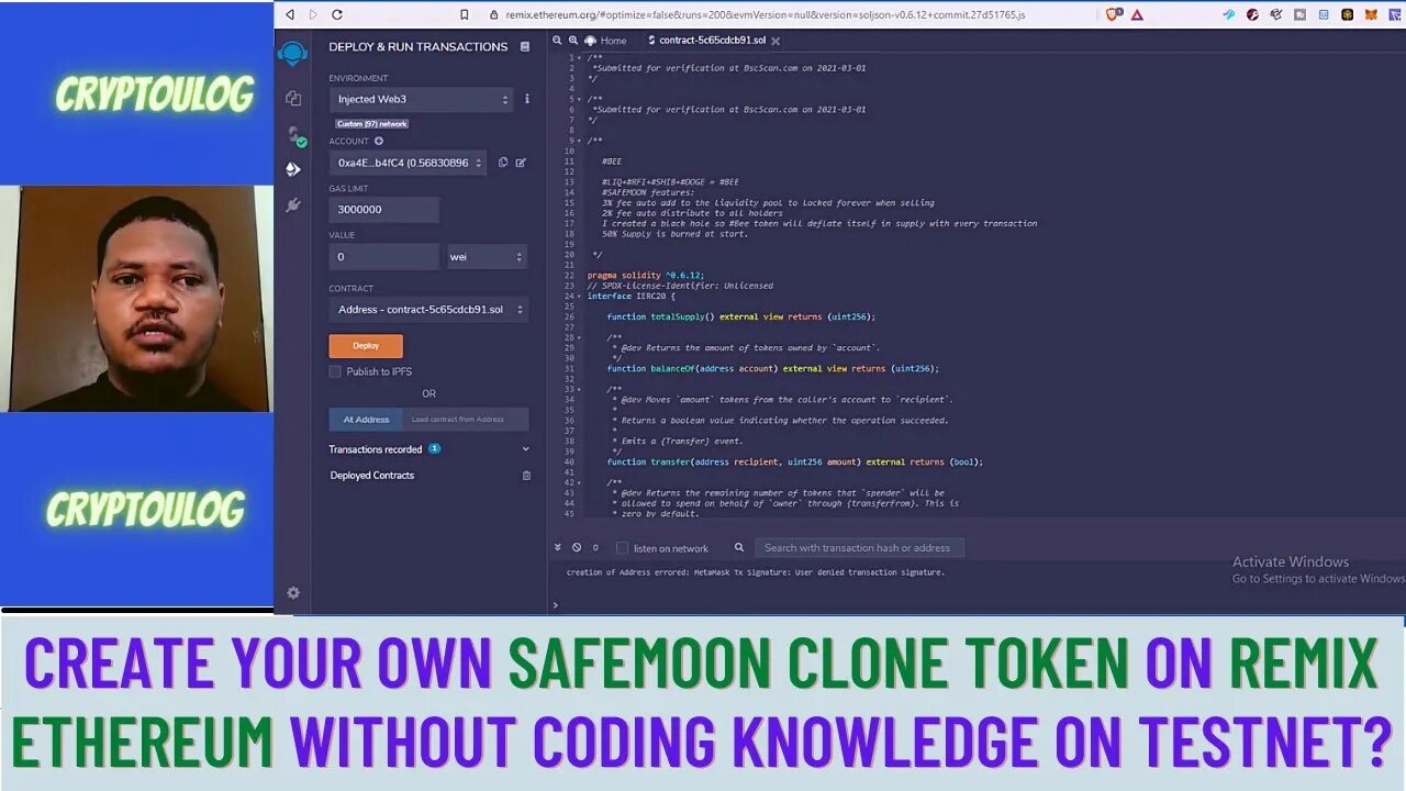 Create Your Own Safemoon Clone Token On Remix Ethereum Without Coding Knowledge On Testnet?