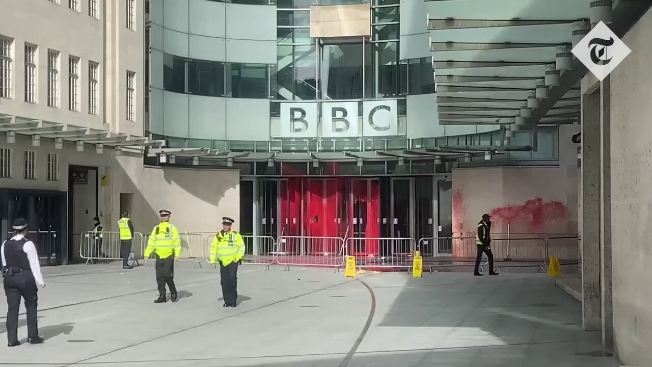 BBC headquarters sprayed with BLOOD RED PAINT by protest group over it's biased GAZA coverage