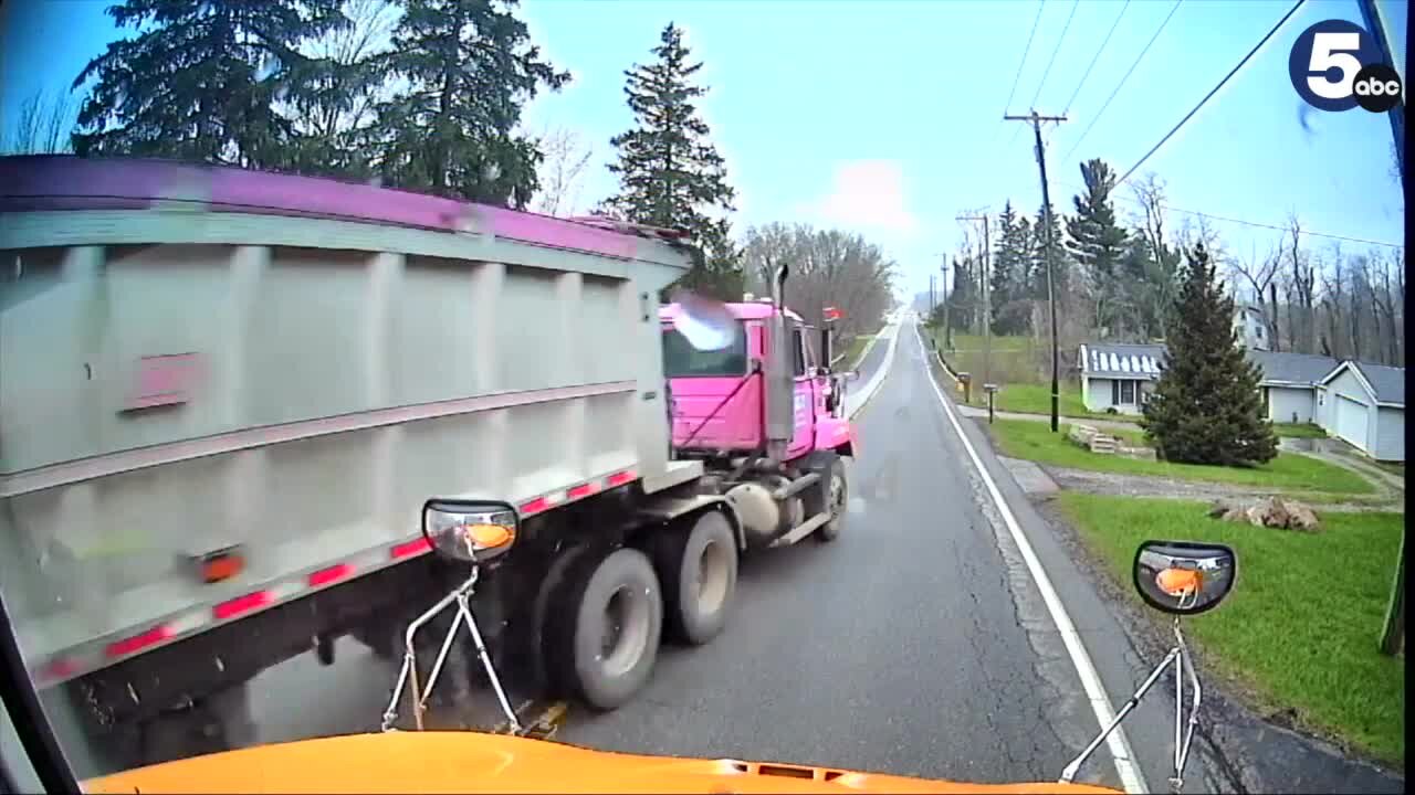 Video shows tractor-trailer nearly crash into school bus full of kids in Medina County