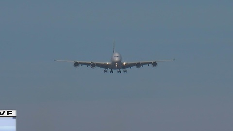 Airbus A380 lands at Mitchell International Airport.