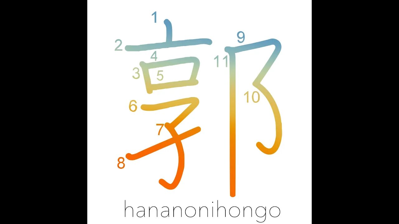 郭 - enclosure/quarters/red-light district - Learn how to write Japanese Kanji 郭 - hananonihongo.com