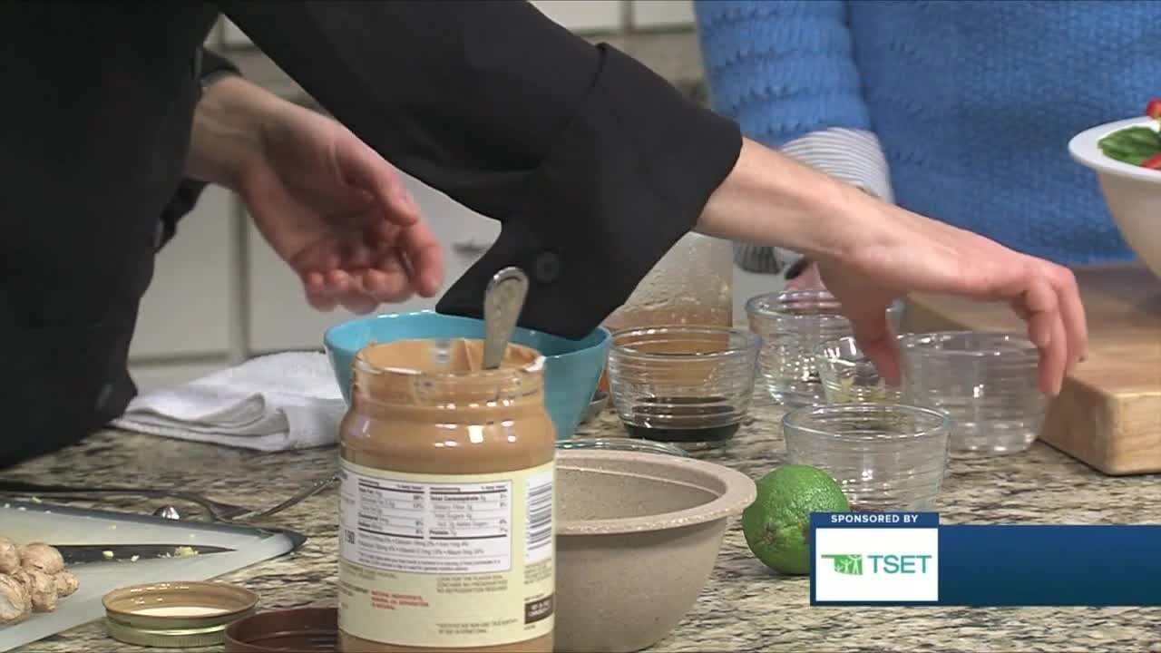 Shape Your Future Healthy Kitchen: Romaine Salad with Ginger Peanut Dressing & Seared Tofu