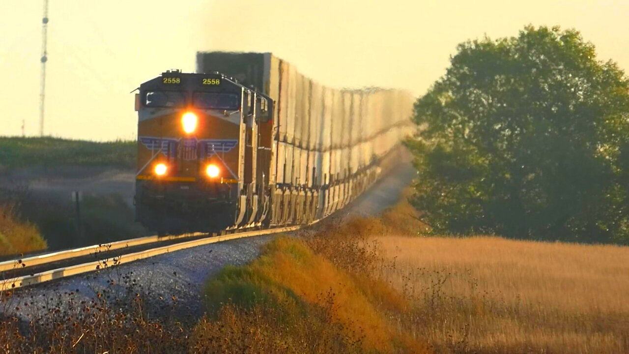 Freight Train Rumbles through Bloom Kansas (4K)