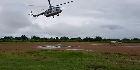 A Mil Mi-171 helicopter landing in South Sudan, 2019.