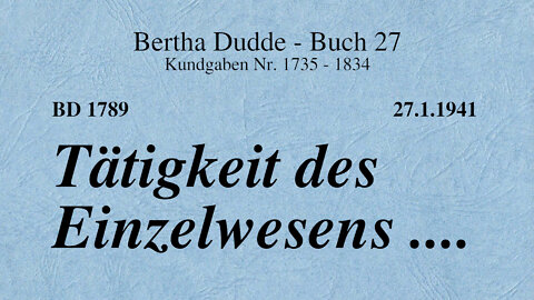 BD 1789 - TÄTIGKEIT DES EINZELWESENS ....