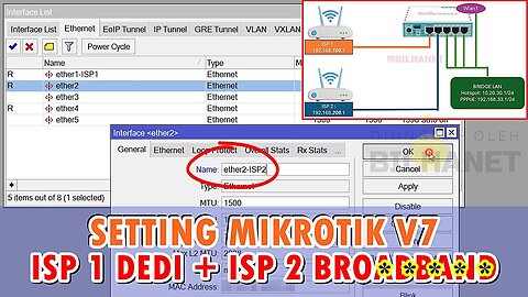 Konfigurasi 2 Sumber Internet Mikrotik ROS V7 Failover Netwatch (ISP 1 Mainlink ISP 2 Backup)