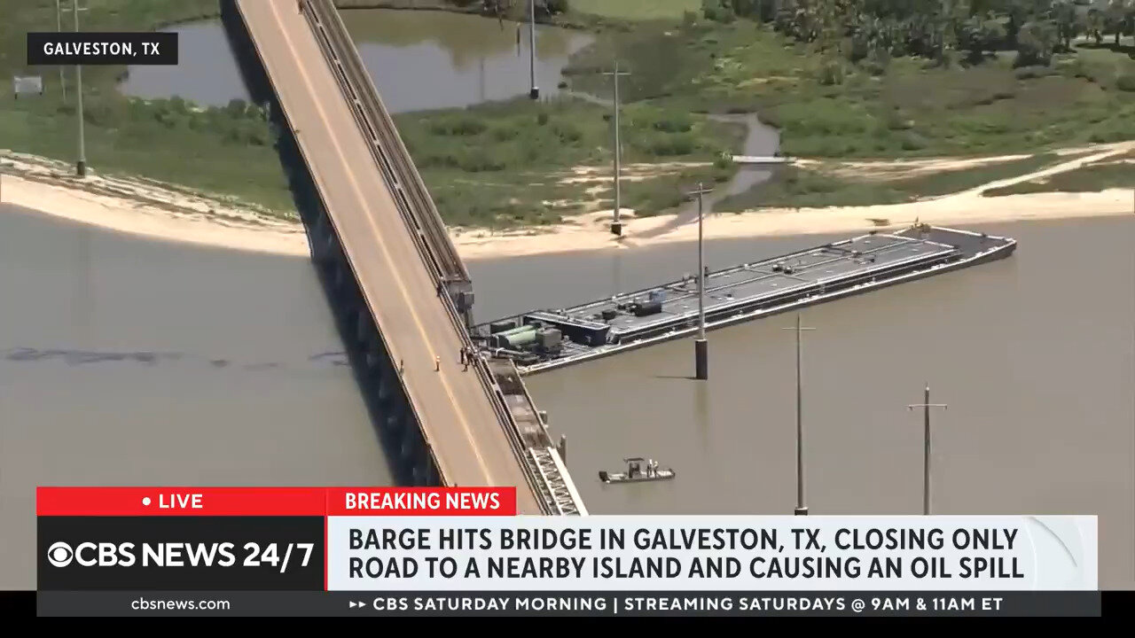 Barge That Hit Bridge In Galveston And Caused A Partial Collapse…Is Leaking Chemicals Into The Water