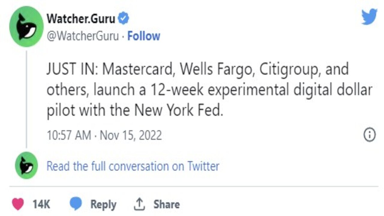 12 week experimental digital dollar pilot with the New York Fed