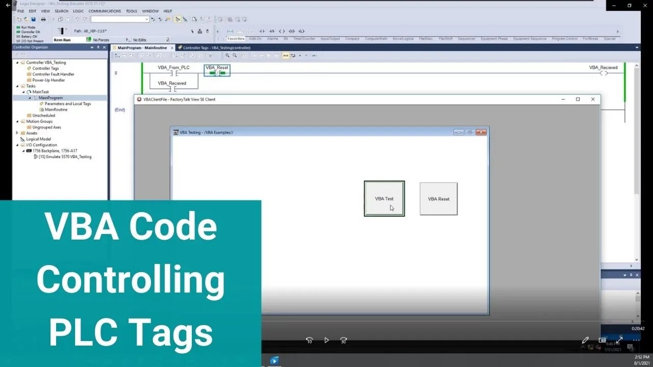 VBA Code Controlling PLC Tags in Studio 5000 Through FactoryTalk View Studio Site Edition