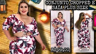 🛑 CONJUNTO CROPPED E SAÍA MEDI PLUS SIZE