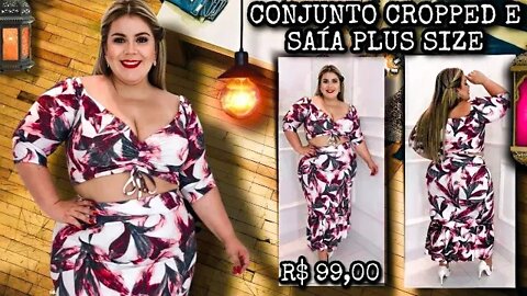 🛑 CONJUNTO CROPPED E SAÍA MEDI PLUS SIZE