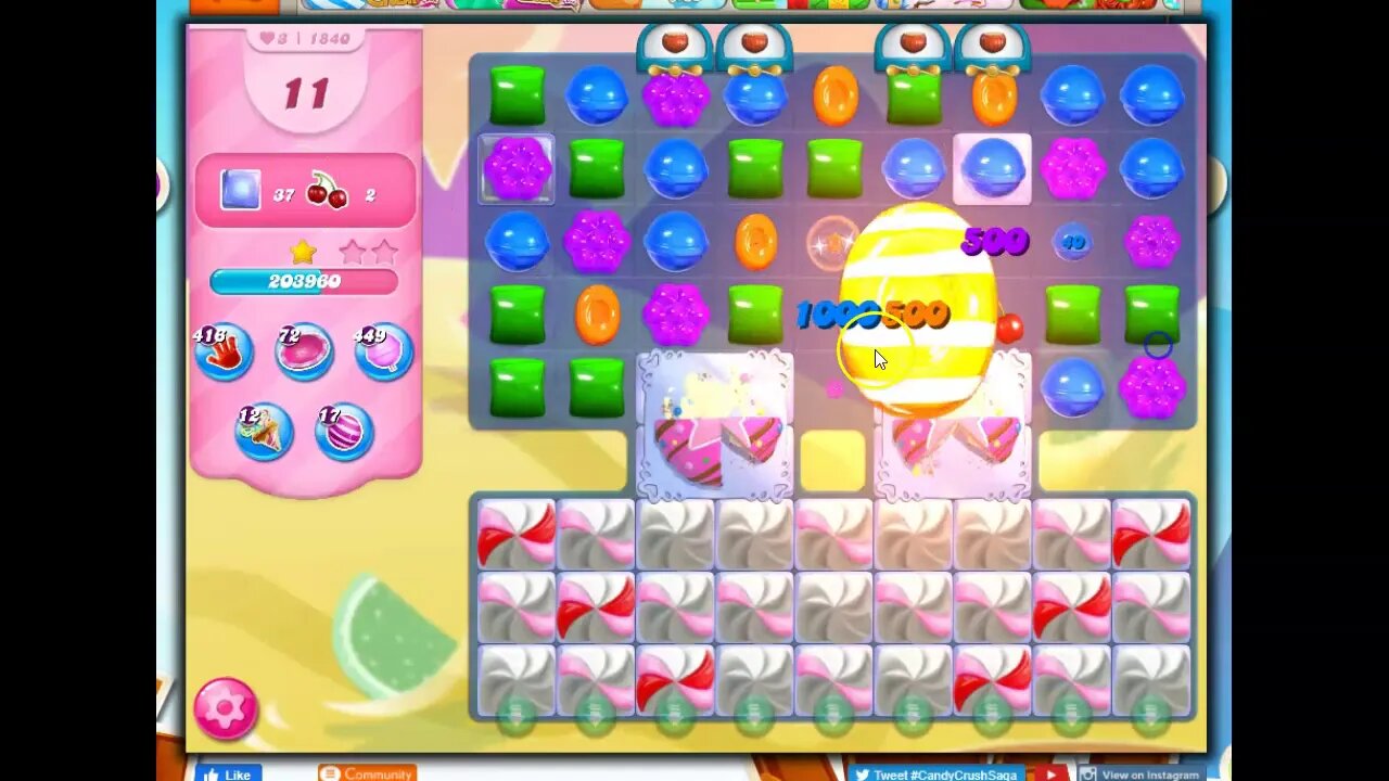 Candy Crush Level 1840 Talkthrough, 21 Moves 0 Boosters