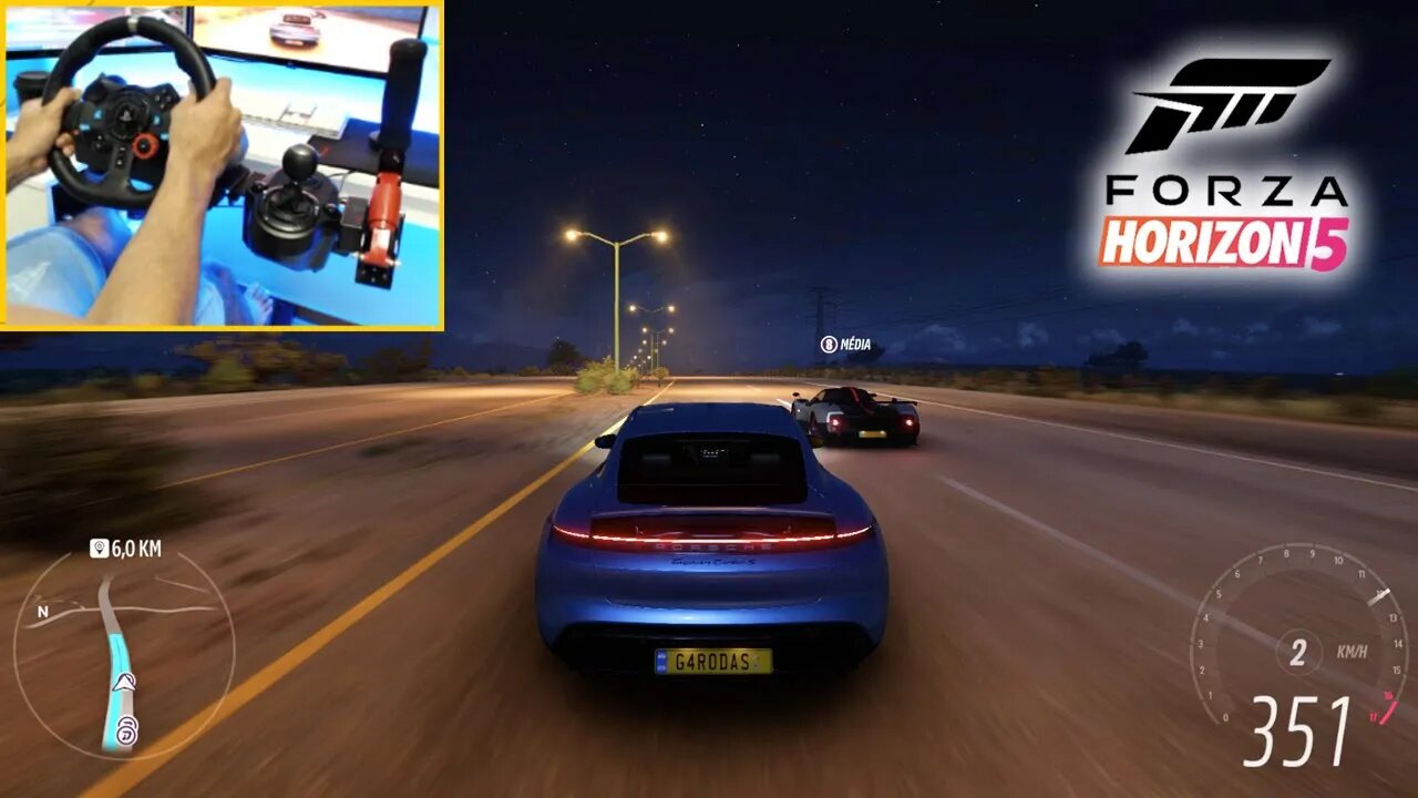 FORZA HORIZON 5 Gameplay 4k - PORSCHE TAYCAN TURBO S 385 KM/H (Steering Wheel + Shifter)