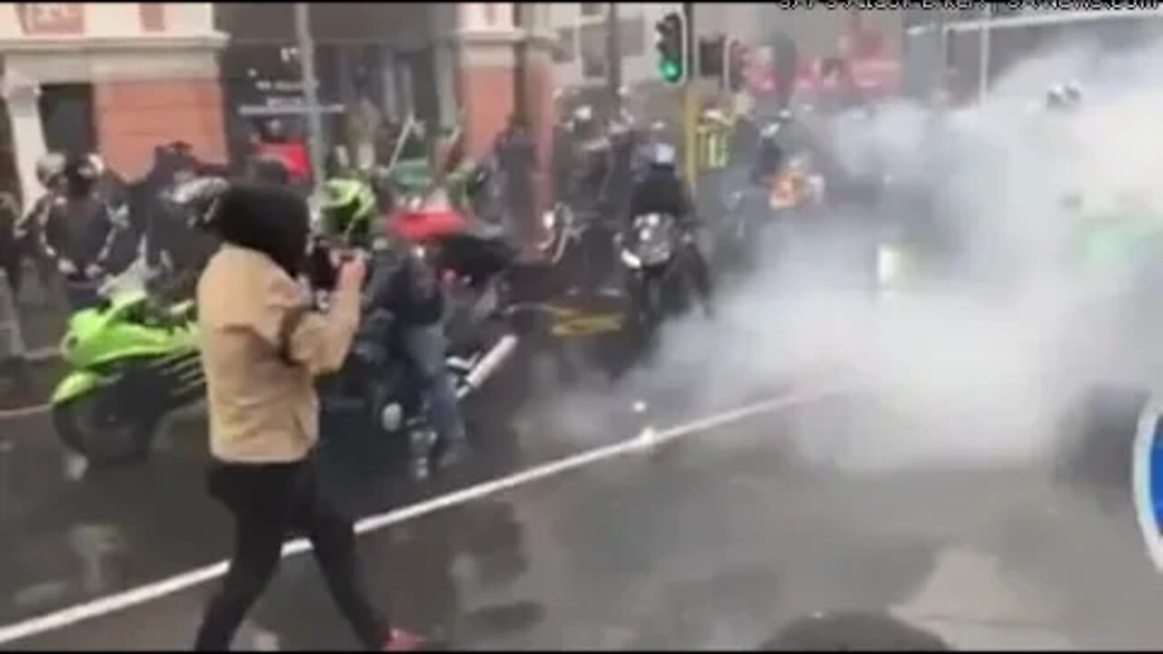 SAPS Block a Biker Protest to Parliament! Violently Pull Biker Off Bike When He Breaches Barricade!