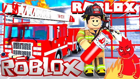 Roblox- CUIDADO COM O FOGOOO!! 🔥 VIREI BOMBEIRO NO ROBLOX ESCAPE THE FIRE STATION OBBY