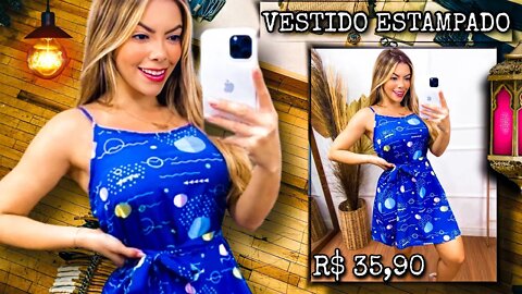 Vestido Feminina Médio com Estampa Shopee!