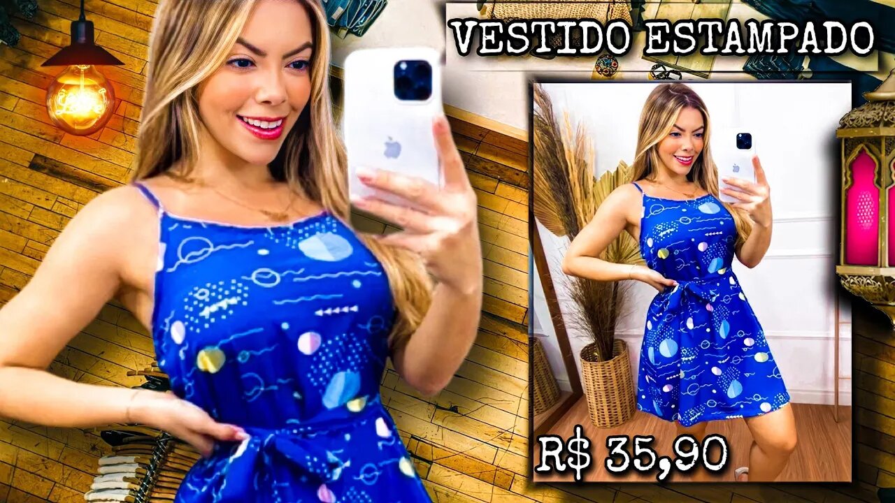 Vestido Feminina Médio com Estampa Shopee!