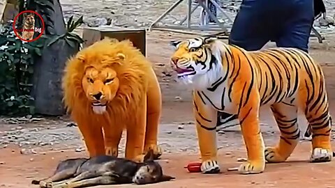 dog prank (fake lion - fake tiger)