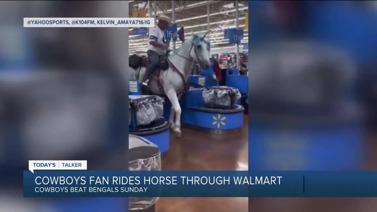 Today's Talker: Cowboys fan celebrates win on a horse in Walmart