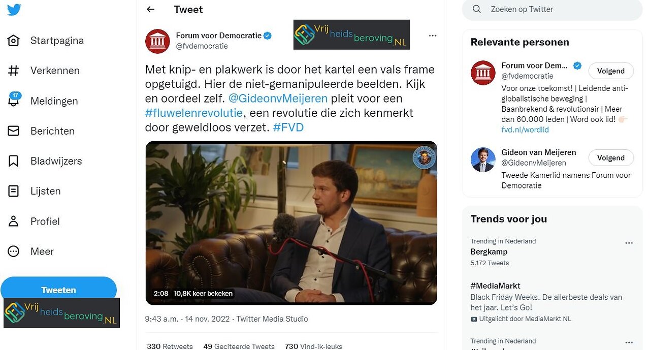 Met knip- en plakwerk is door het kartel een vals frame opgetuigd.