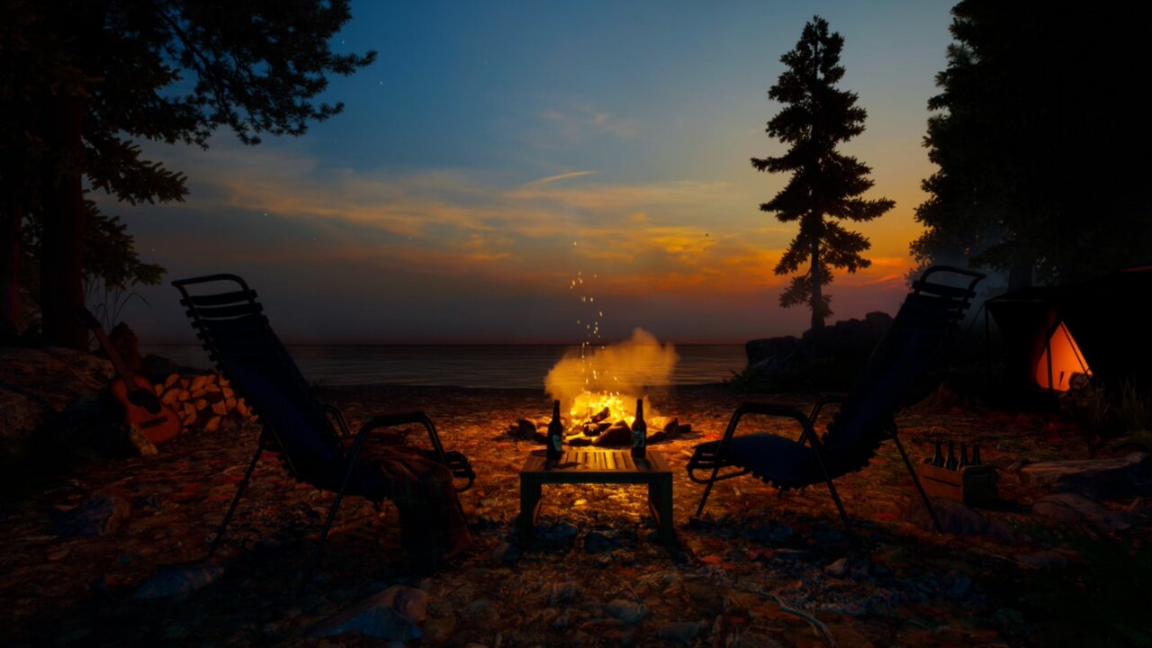 ASMR and Ultimate Relaxation | Bonfire by the Lake at Sunset | Calm the Mind with Stress Relief