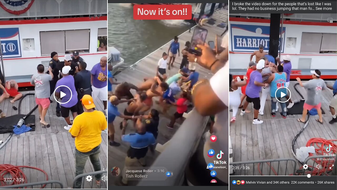 100 person Brawl 🤼‍♂️❗ Montgomery AL RiverWalk Brawl❗Security Guard 👮‍♂️ jumped by group of people❗