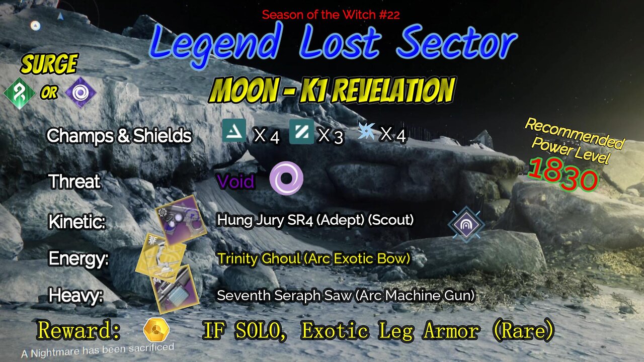 Destiny 2 Legend Lost Sector: Moon - K1 Revelation on my Solar Hunter 9-16-23