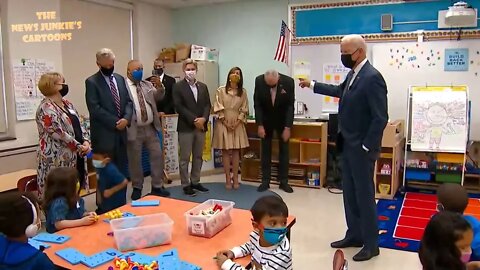 Biden inappropriately rumbles on as the children totally ignore him at New Jersey Elementary School.