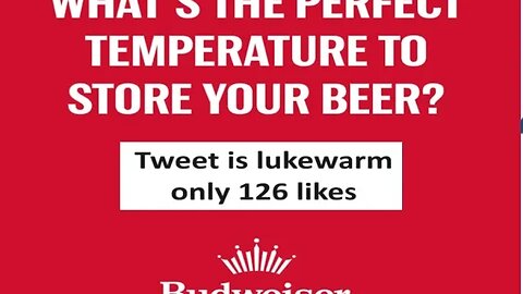 Budweiser perfect temp tweet lukewarm, only 126 likes