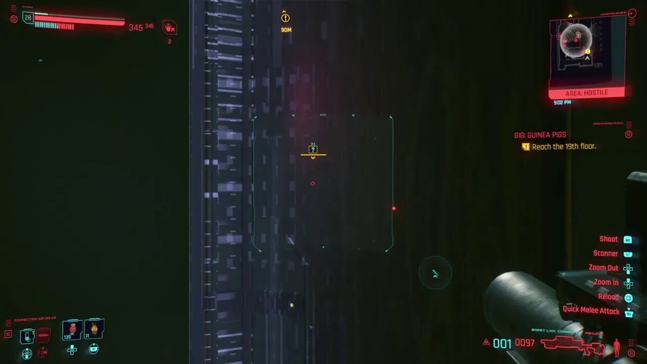 Cyberpunk 2077 ducking around in town