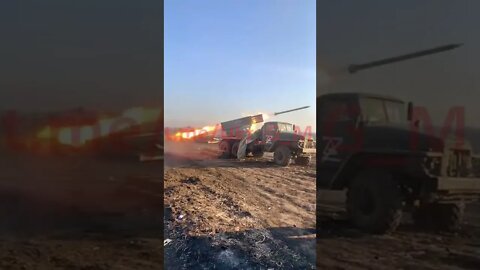 Russian Multiple Launch Rocket System BM-21 "Grad" Hits Ukrainian Positions